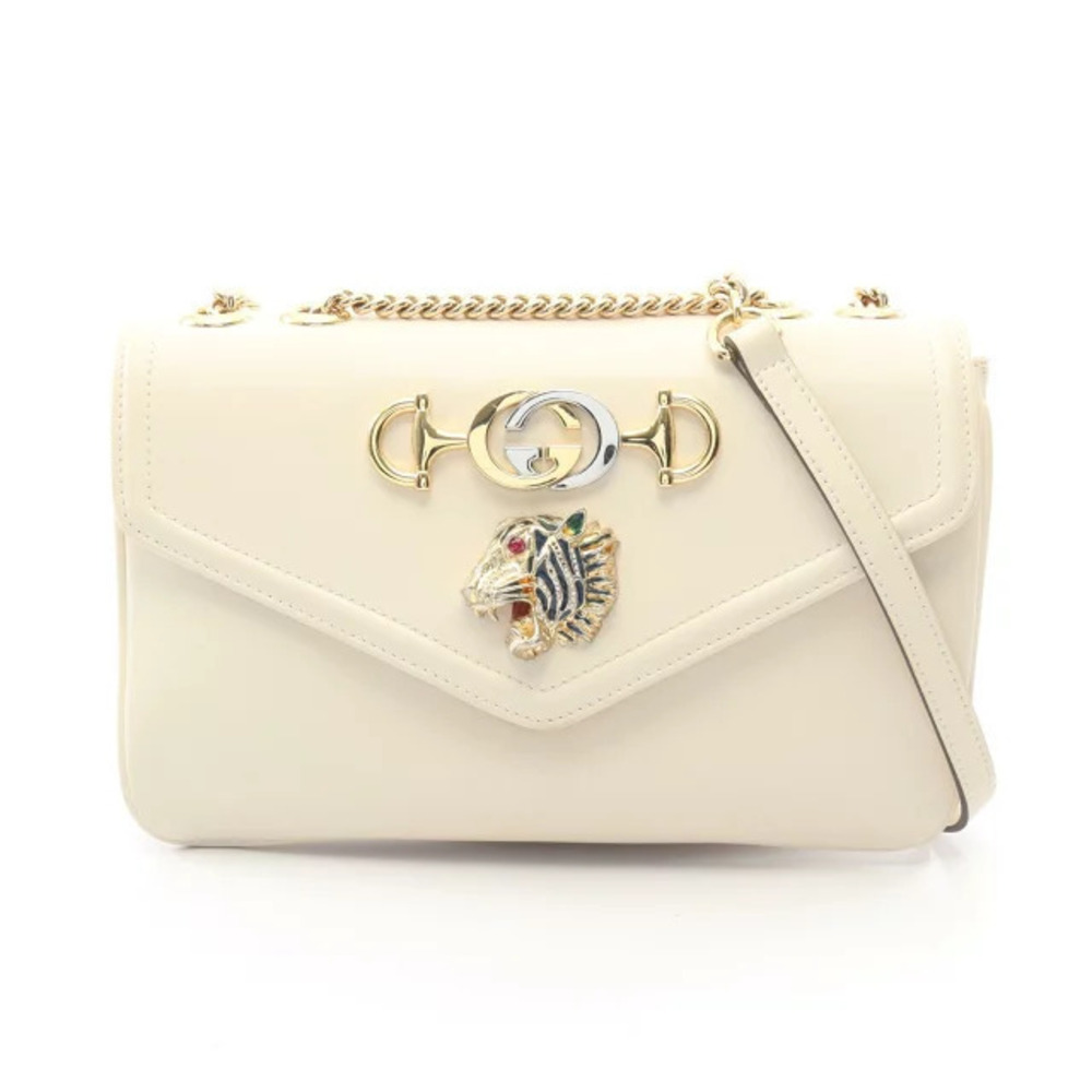 Gucci Raja Tiger Head Shoulder Bag Leather White